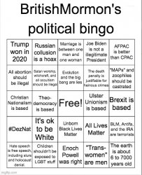 BritishMormon political bingo Meme Template