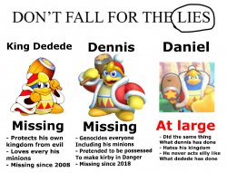 Don’t fall for the lies King Dedede Meme Template