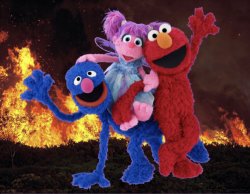 Learning arson with Elmo and friends Meme Template