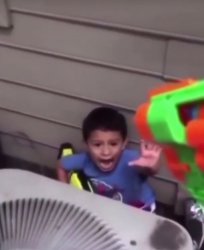 Nerf gun pointed at dramatic kid Meme Template