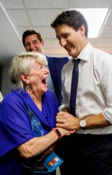 Trudeau mugging old lady Meme Template