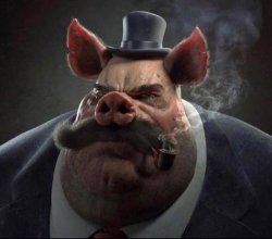 hyper realistic picture of a smartly dressed pig smoking a pipe Meme Template