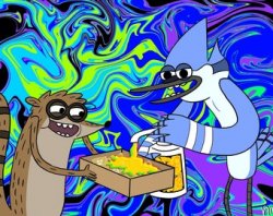 Mordecai and Rigby tripping balls Meme Template