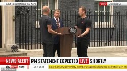 Podium and Three Guys Outside of 10 Downing Street Meme Template