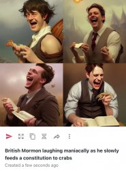 British Mormon laughing maniacally as he slowly feeds a constitu Meme Template