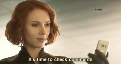 JOHANSSEN, BLACK WIDOW, "TIME TO CHECK THE COMMENTS" Meme Template