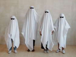 Kids dressed as ghosts Halloween Meme Template