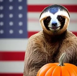 Barack Obama casting a vote as a costumed Halloween sloth Meme Template