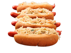 Four Cole Slaw Hot Dogs In A Row Meme Template