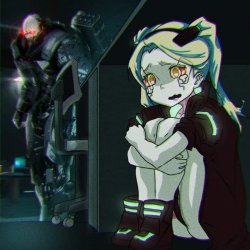 Anime Girl Hiding From a Terminator x Cyberpunk Edgerunners Meme Template
