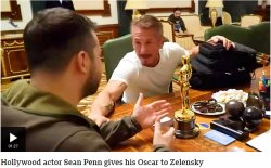Penn Gives Oscar to Zelensky Meme Template
