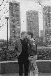 Vintage gay men kissing grayscale Meme Template