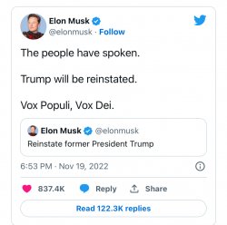 Elon Musk restores Trump’s Twitter account Meme Template