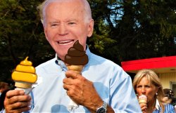 Biden eating 2 poop cream cones Meme Template