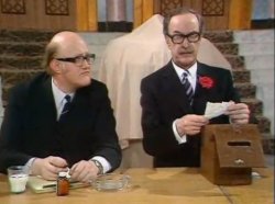 Captain Peacock and Mr. Rumbold in 'Are You Being Served'. Meme Template
