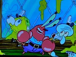 Spongebob and squidward getting squished by Mr. Krabs Meme Template