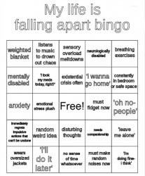 life is falling apart bingo Meme Template
