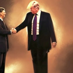 Donald Trump shakes hands with a 105-year-old Ronald Reagan on t Meme Template