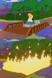 Homer burning bridge Meme Template