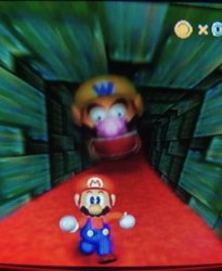 Wario Apparition chasing Mario Meme Template