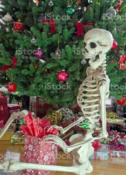 Skelton Waiting By Christmas Tree Meme Template