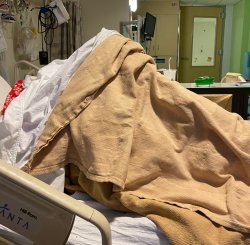 Patient hiding under blankets in hospital Meme Template