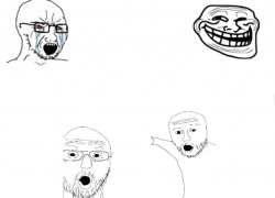 Wojak and Soyjak with trollface Meme Template