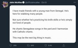 John McAfee tweet Senegalese Stabby McStabbins Meme Template