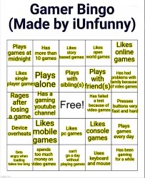 Gamer bingo by iUnfunny.co Meme Template