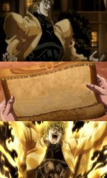 Dio reads the Scroll Of Truth Meme Template