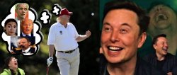 Trump golfs and thinks about liberals, Elon laughs Meme Template