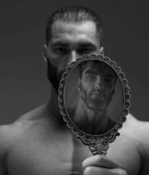 Giga Chad shows Giga Chad a mirror Meme Template