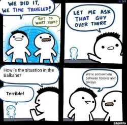 Time traveler Balkans Meme Template