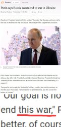 Vladimir Putin slips and calls Ukraine invasion a war magnified Meme Template