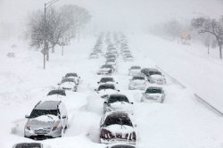 Snow storm stranded cars highway Meme Template