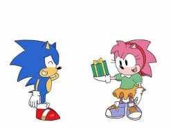 Sonic giving Amy a present Meme Template