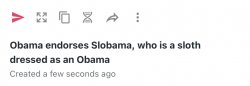 Obama endorses Slobama, who is a sloth dressed as an Obama Meme Template