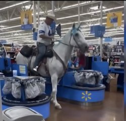 Guy on a unicorn in a Walmart Meme Template