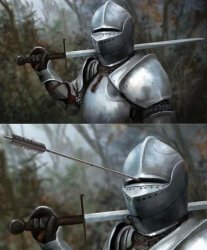 Knight with arrow in helmet Meme Template