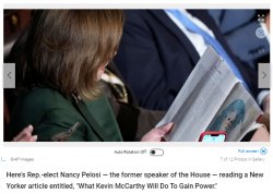 Nancy Pelosi reads article about Kevin McCarthy Meme Template