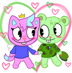 flippy and kitty walking drawn by vee Meme Template
