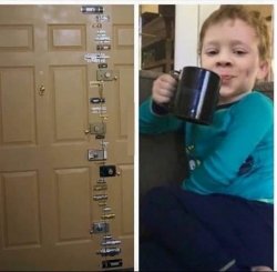 door locks locked out kid with mug Meme Template