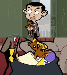 Mr.Bean and Teddy Meme Template