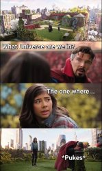 America Chavez and Dr. Strange Meme Template
