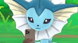 Vaporeon looking at phone Meme Template