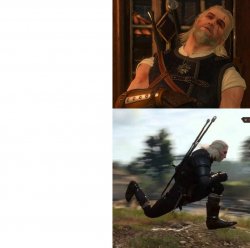 Sleepy and running Geralt Meme Template