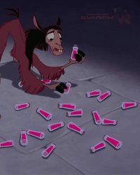 Kuzco Surrounded by Potions Meme Template
