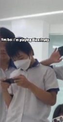 SUS student playing Blox Fruits Meme Template