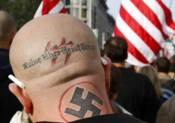 US neo-Nazi skinhead tattoo Trump rally JPP Meme Template