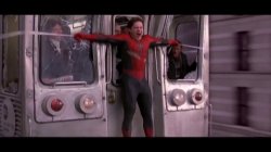 Spiderman holding back the train Meme Template